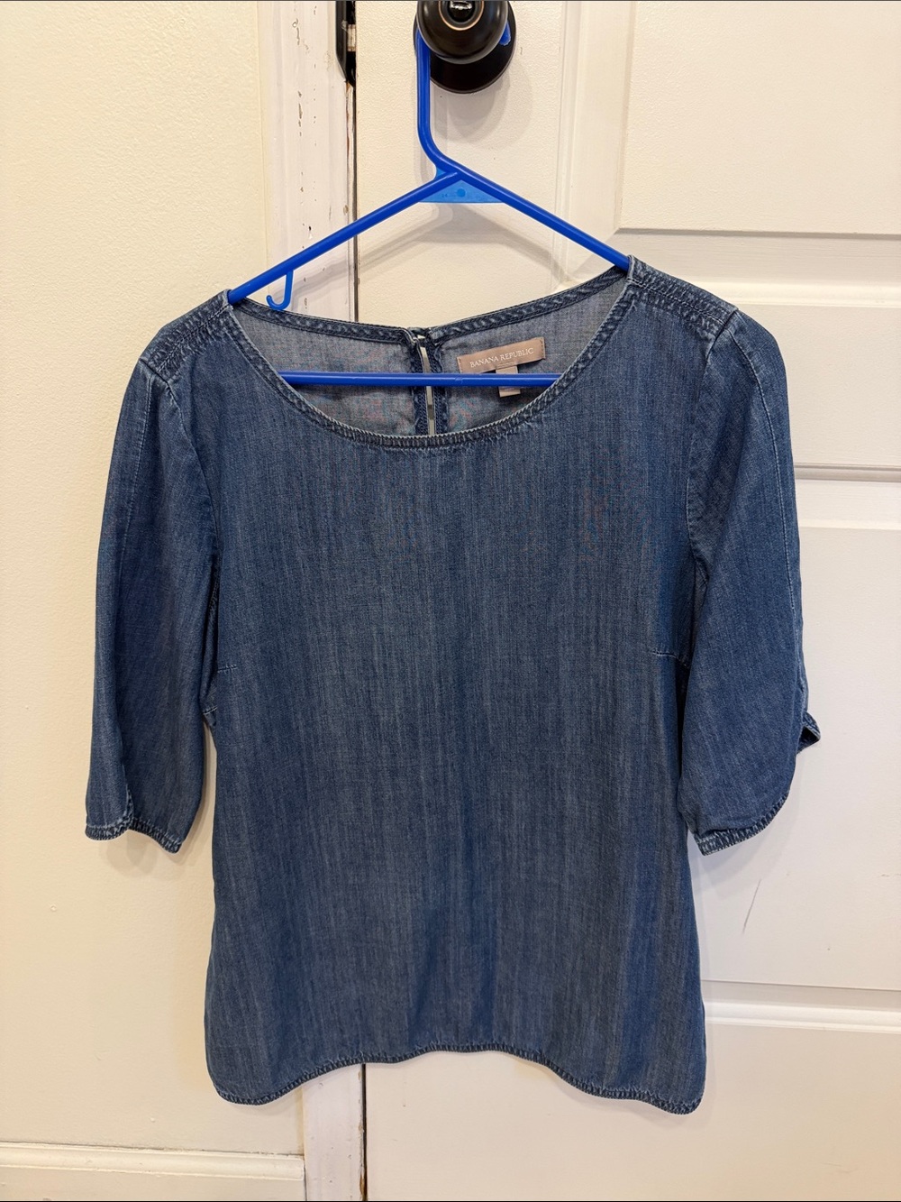 Banana Republic Denim Scoop-Neck Top in Indigo